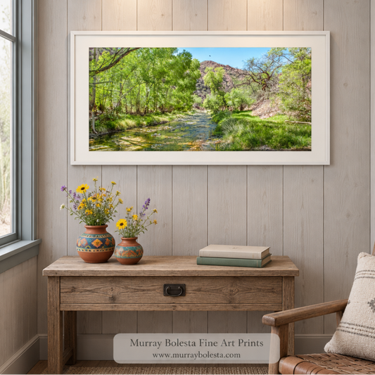 Arizona river panorama in rare riparian environment, by Murray Bolesta