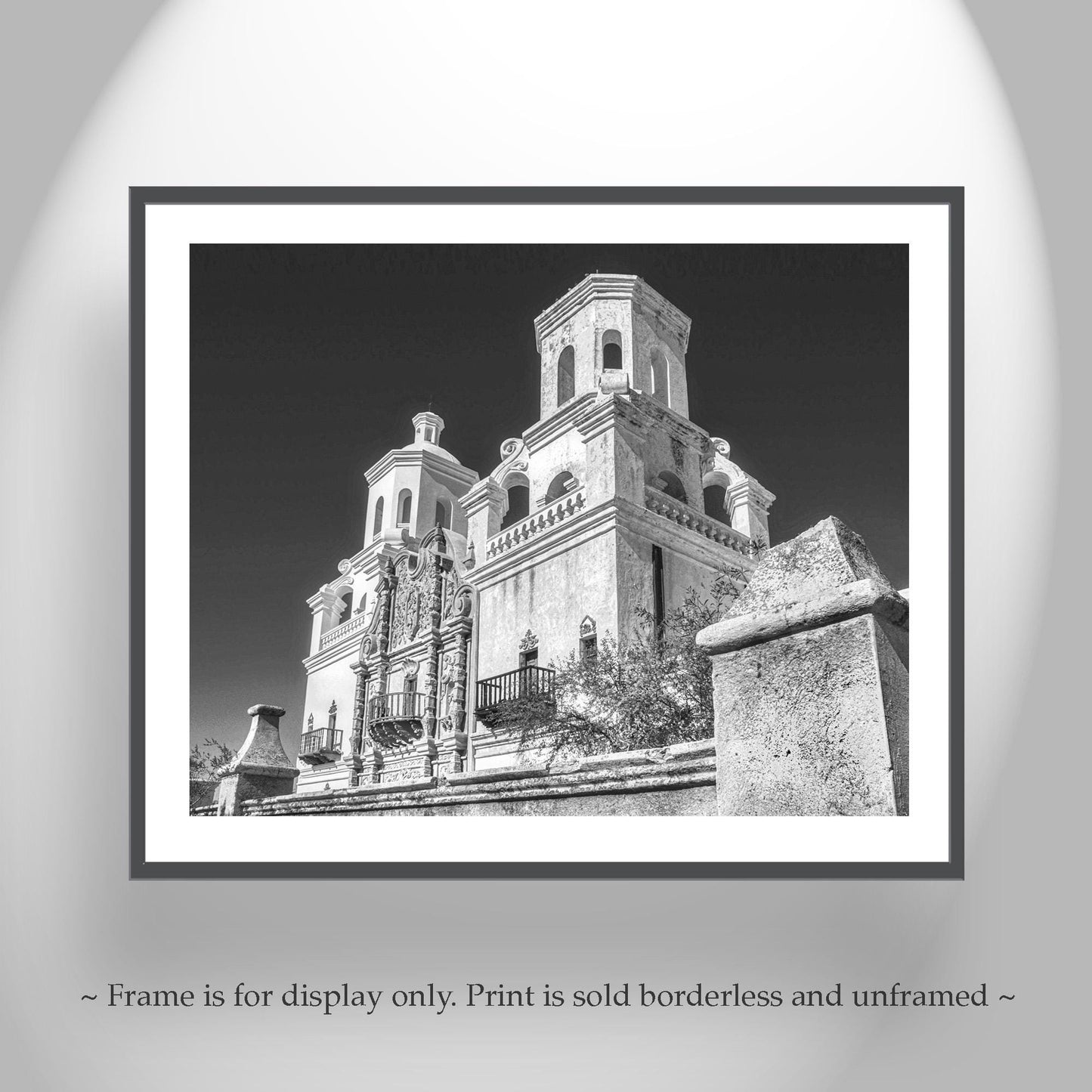 Tucson Arizona Mission San Xavier del Bac Cathedral in Black and White
