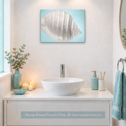 Bathroom artwork with sea shell by Murray Bolesta