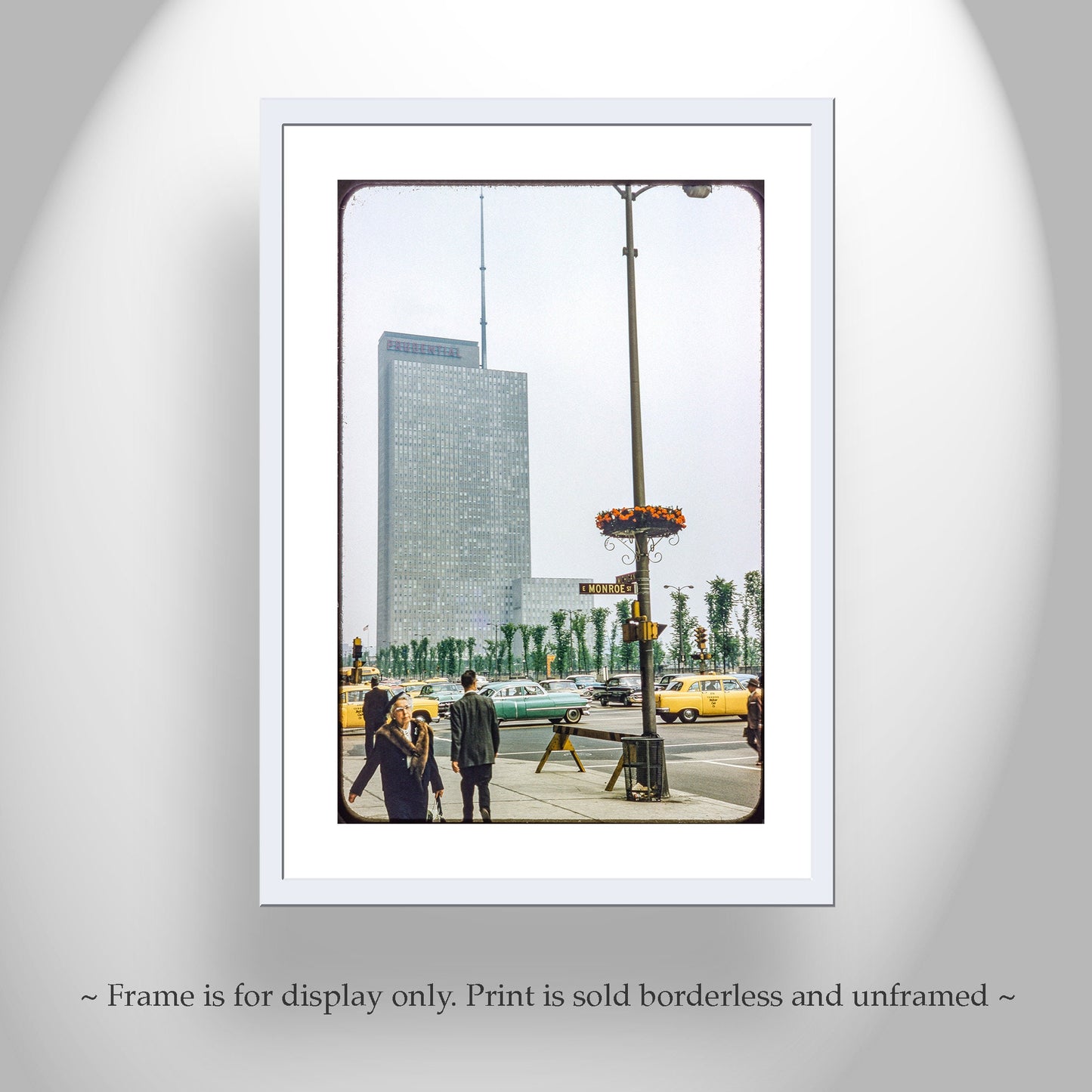 Chicago Illinois Vintage Street Photograph at Mid Century with Prudential Building