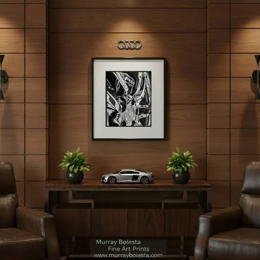 Audi R8 Supercar Black & White Photo – Sports Car Wall Art