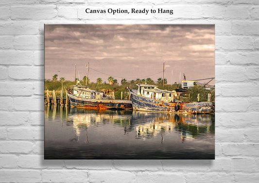 South Padre Island Shrimp Boat Art – Vintage Nautical Print Texas