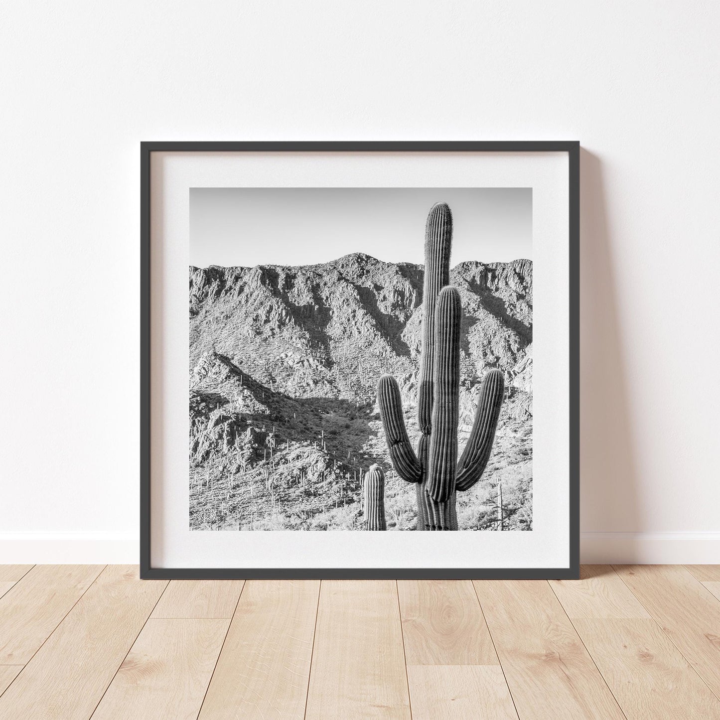 Square Black and White Desert Landscape Cactus Wall Decor