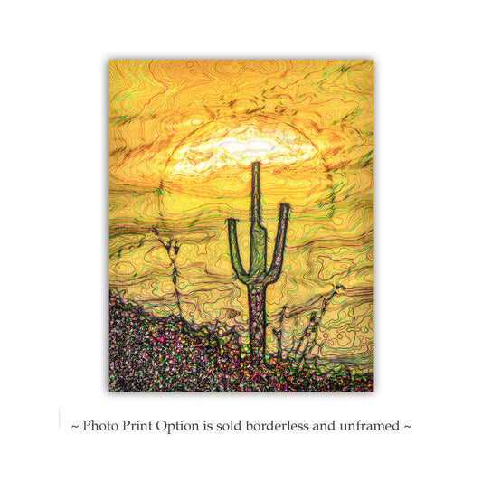 Arizona Desert Saguaro Cactus Sunset | Southwest Psychedelic Art