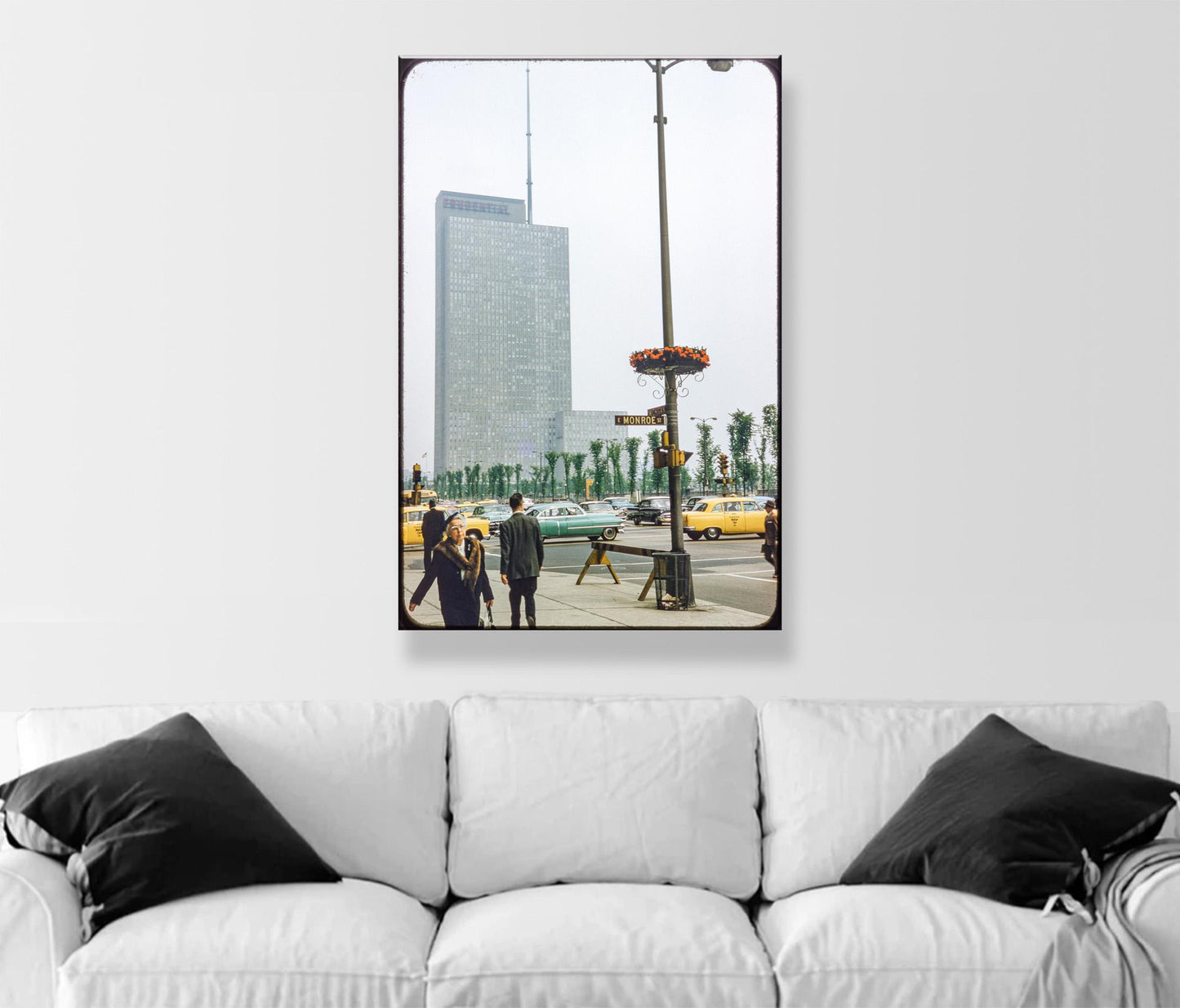 Chicago Illinois Vintage Street Photograph at Mid Century with Prudential Building