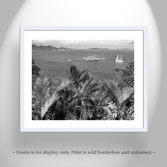 Costa Rica Sailboat Art - Black & White Tropical Ocean Print