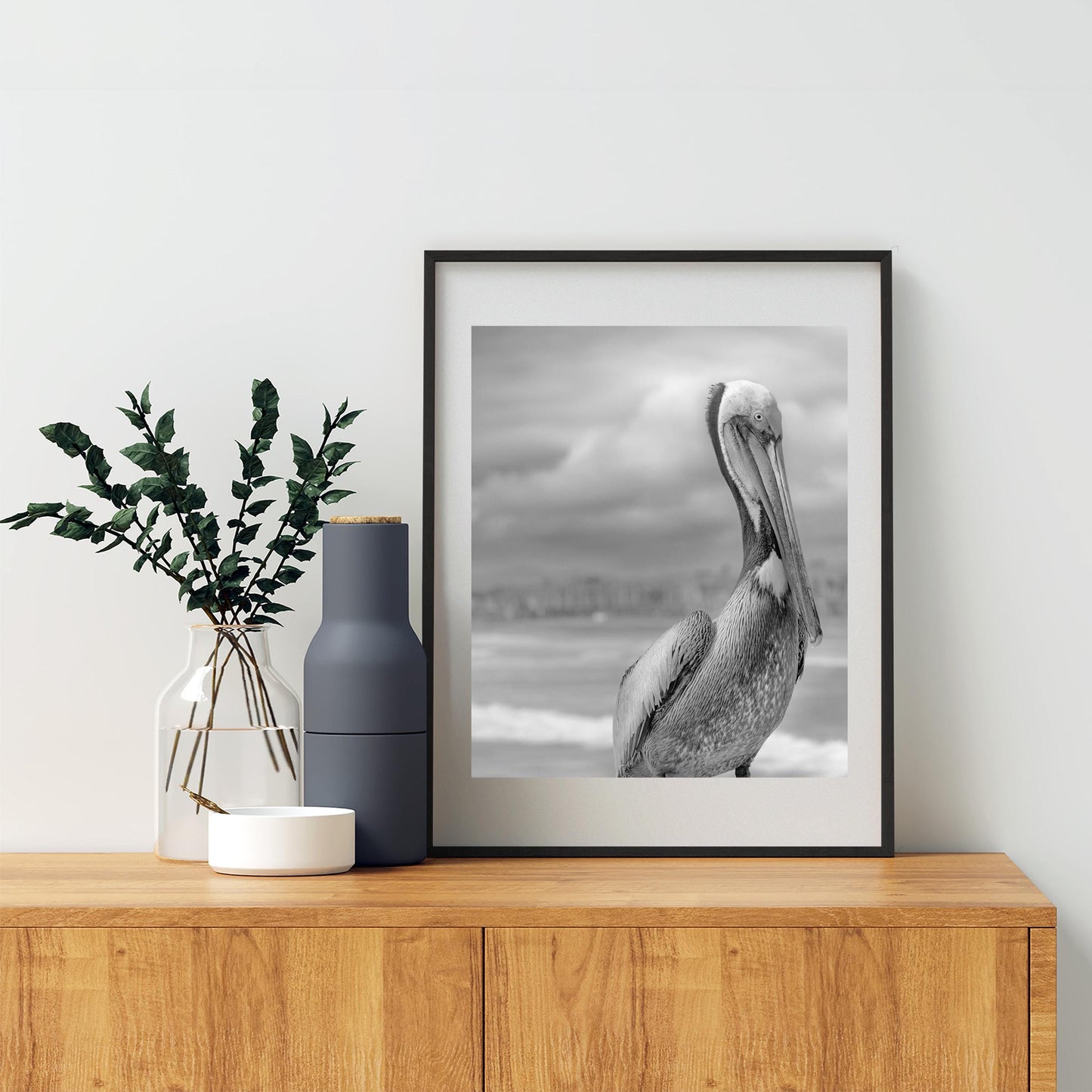Pelican Art in Black and White | Sea Bird Photography at Oceanside Pier, San Diego California