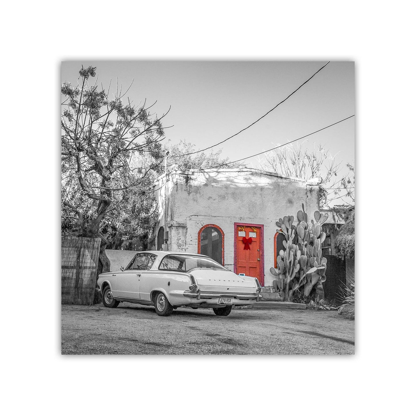 Old Tucson Arizona Photo| Vintage Barrio Viejo House and Plymouth Barracuda | Southwest Wall Décor Gift | Square Art Print