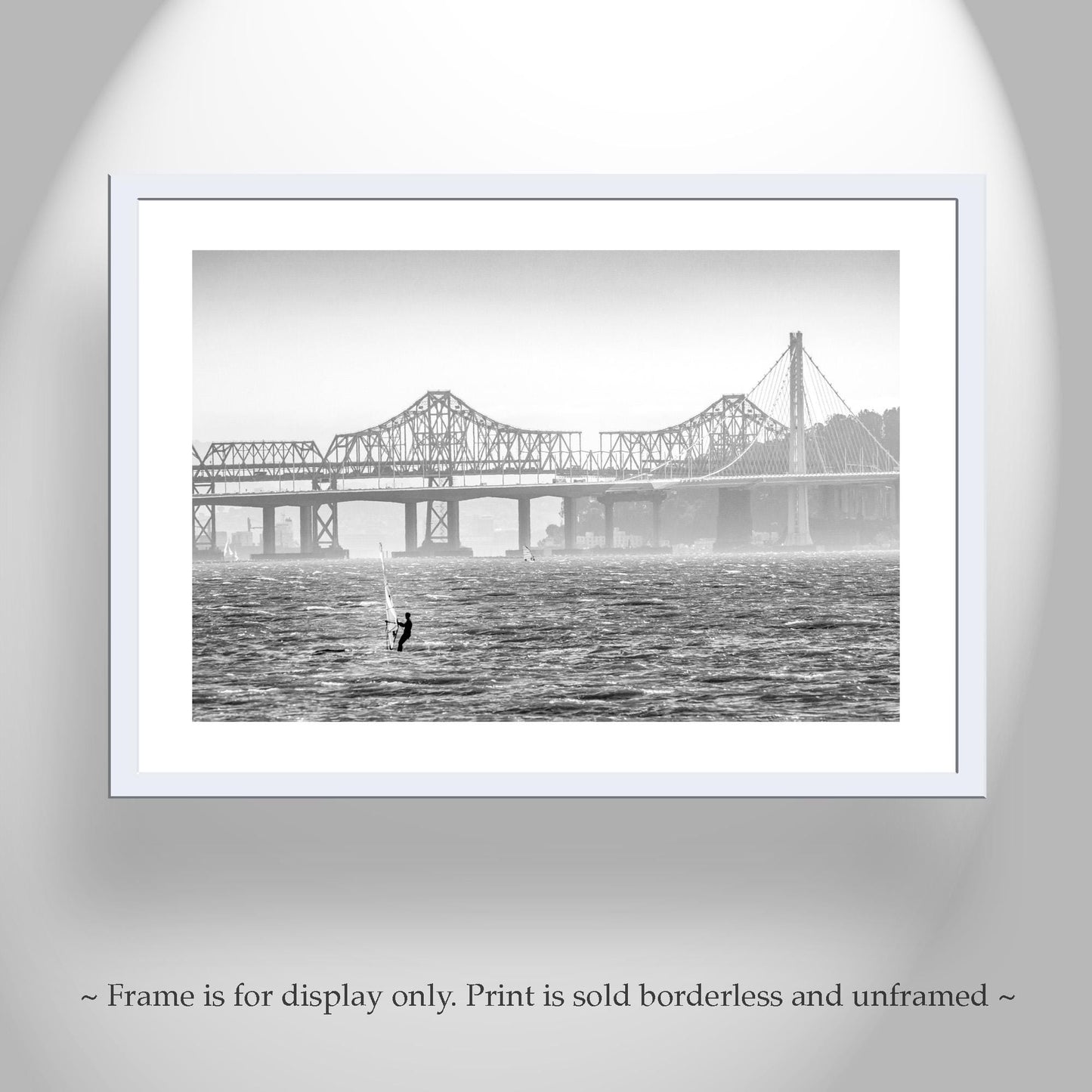 Windsurf Art Print at Oakland Bay Bridge in Black and White
