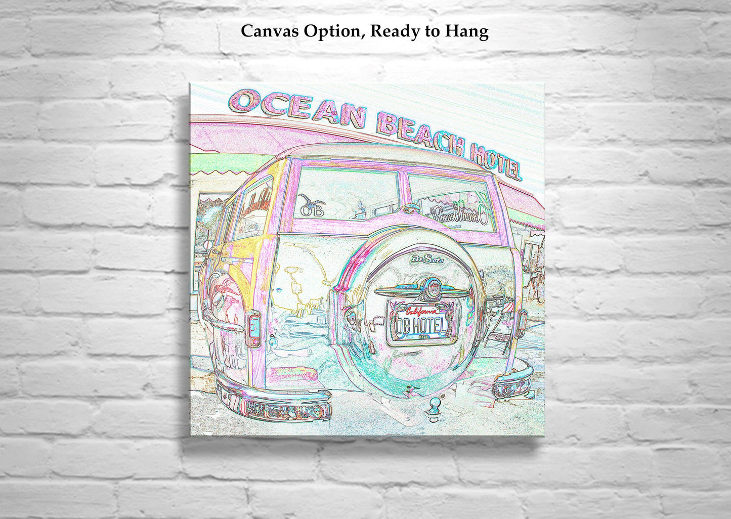 San Diego Ocean Beach Woody Surf Wagon Car Art Print in Pastel