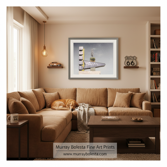 Route 66 Neon Sign Art Print | Vintage Vegas Motel Wall Decor