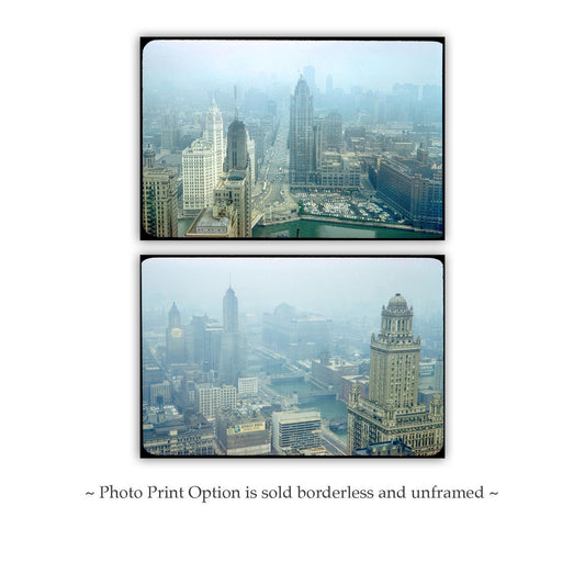Chicago River Skyline Print Set of 2 – Vintage Cityscape Art