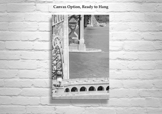 Sea Kayaking Canvas Art Print at Golden Gate Bridge in B&W