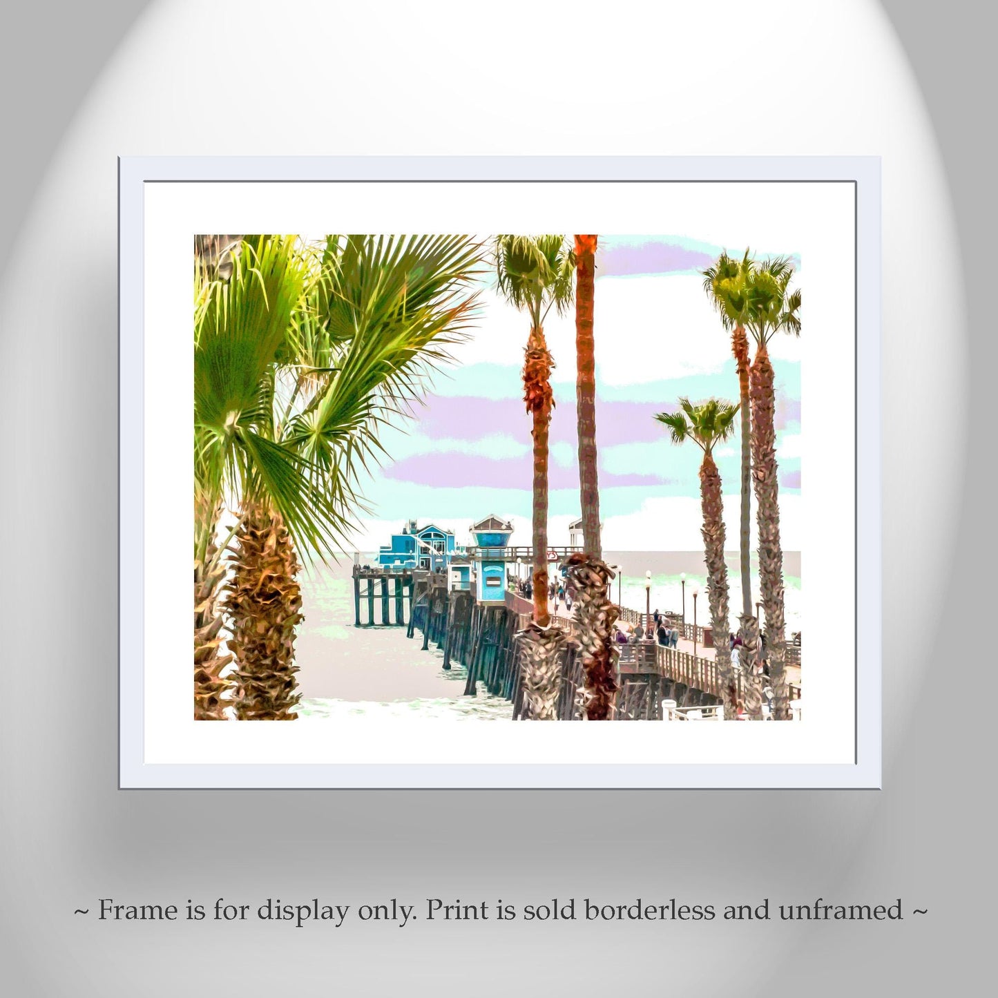 Oceanside Pier Art Print at San Diego California Coast | Beautiful Beach Palm Trees | California Living Gift Photo