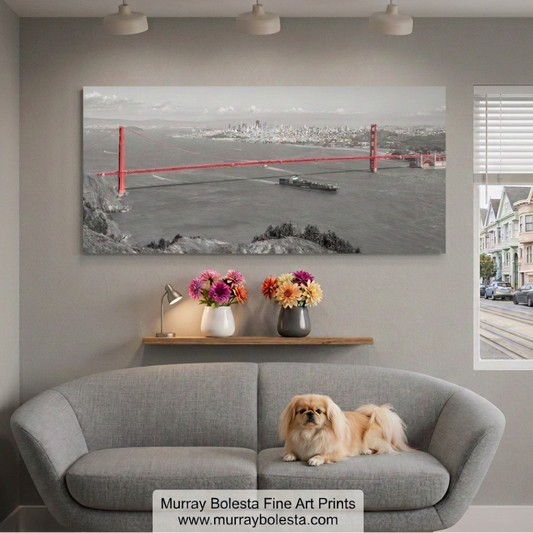 Golden Gate Bridge portal of commerce art print in panorama by Murray Bolesta.