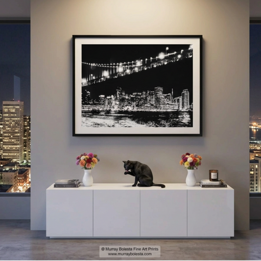 San Francisco Bay Bridge at night, art print by Murray Bolesta