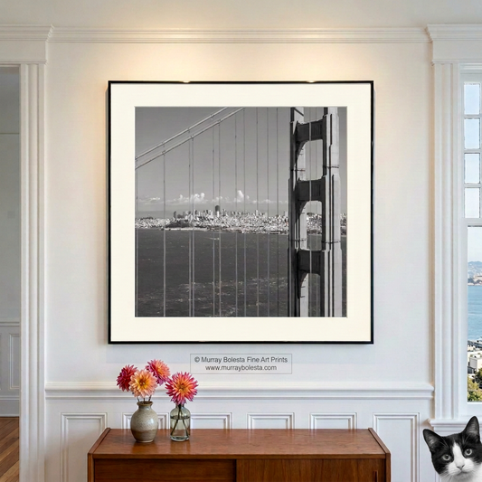 Golden Gate Bridge in black & white square format, art print by Murray Bolesta