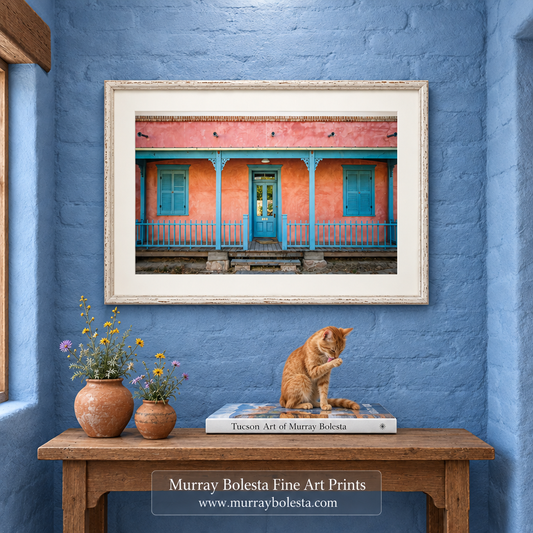 Tucson adobe artwork, Arizona vintage architecture art by Murray Bolesta