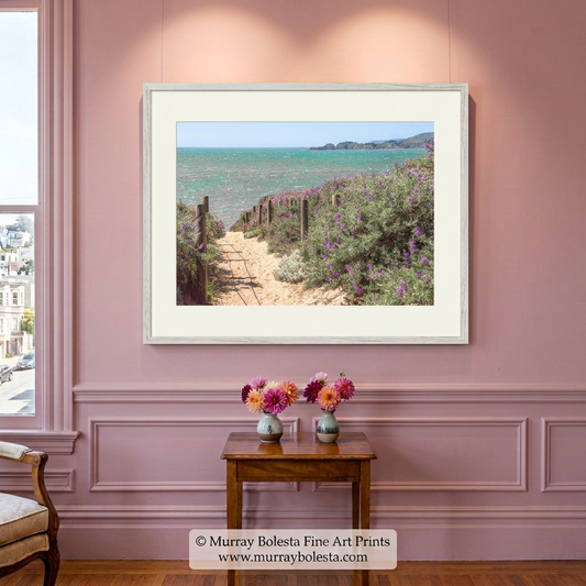Baker Beach San Francisco California art print by Murray Bolesta with wildflowers