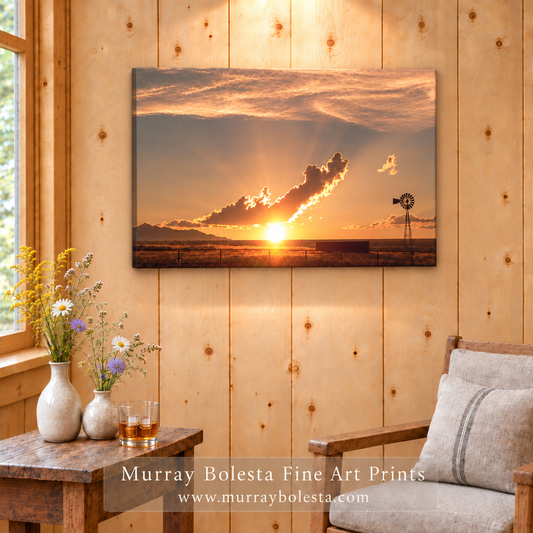 Windmill sunset canvas borderlands Arizona by Murray Bolesta