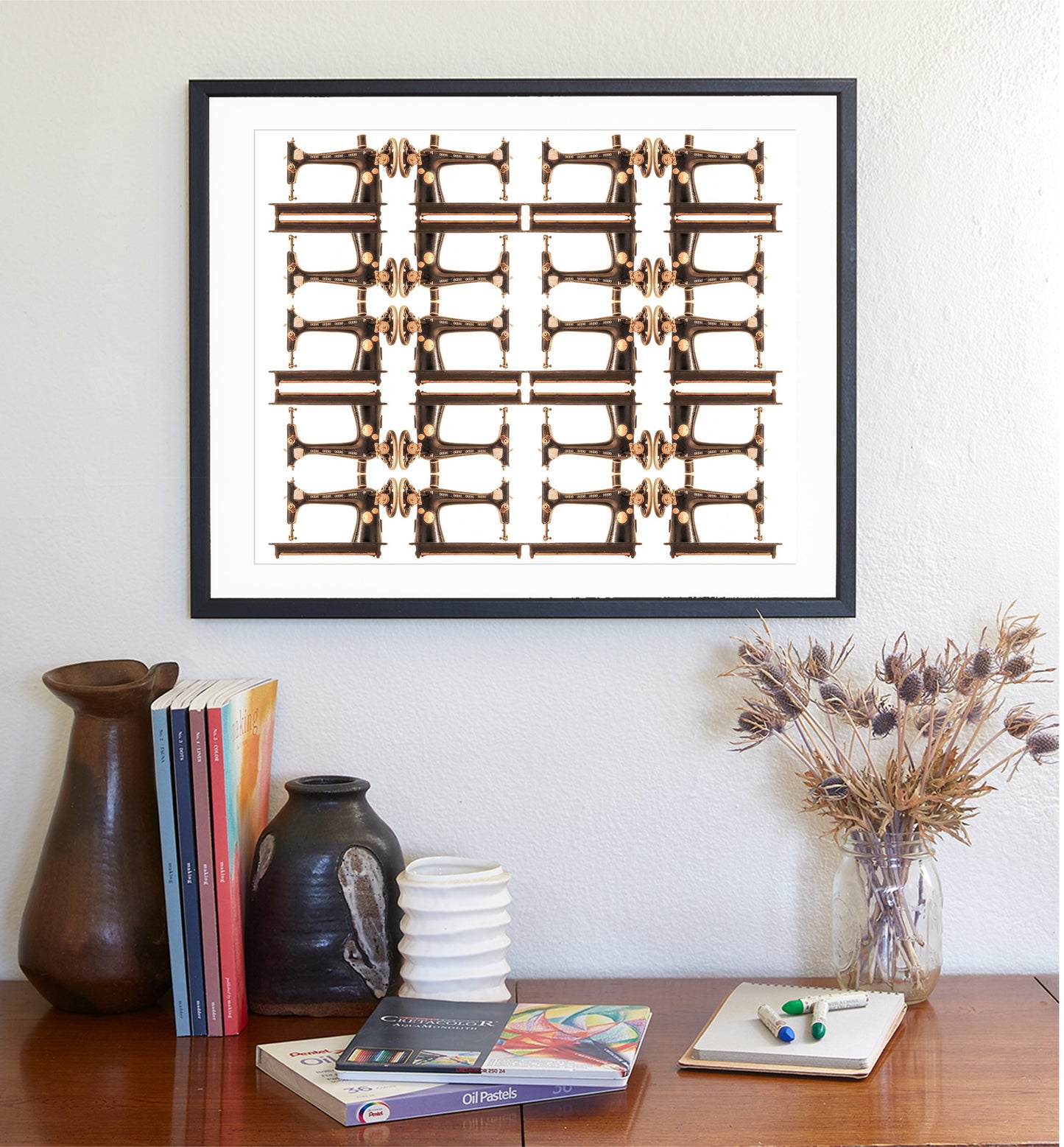 Vintage Sewing Machine Art Print in Steampunk Abstract