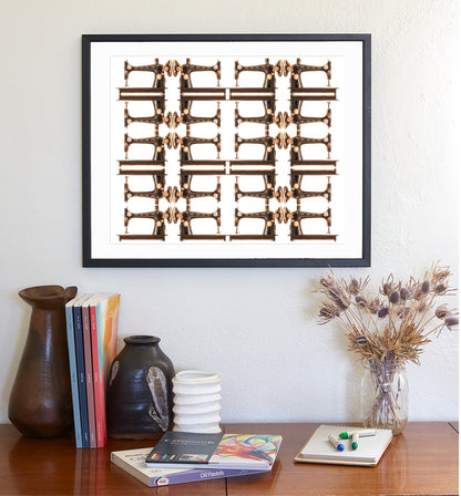Vintage Sewing Machine Art Print in Steampunk Abstract