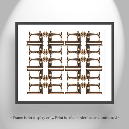 Vintage Sewing Machine Art Print in Steampunk Abstract
