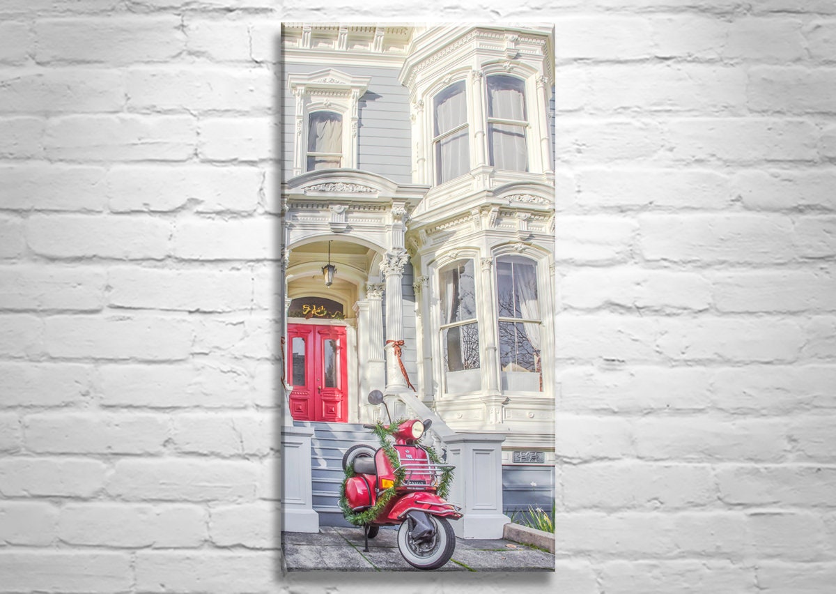 Vespa Scooter & Victorian House Photo | San Francisco Xmas Art