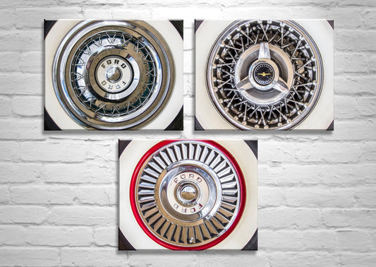 Ford Thunderbird Car Art with Vintage Wheel Covers Set of 3 Prints