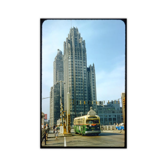 Chicago Tribune Tower Vintage Mid Century Street Photo Print