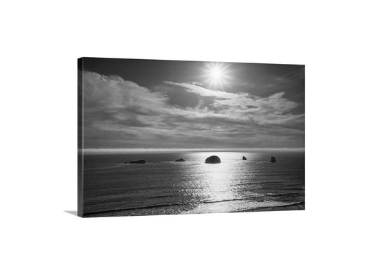 Oregon Coast Black and White Ocean Fine Art with Sunset