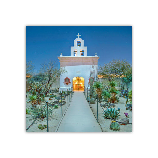 Tucson Arizona Mission at Night – Southwestern Desert Art Print