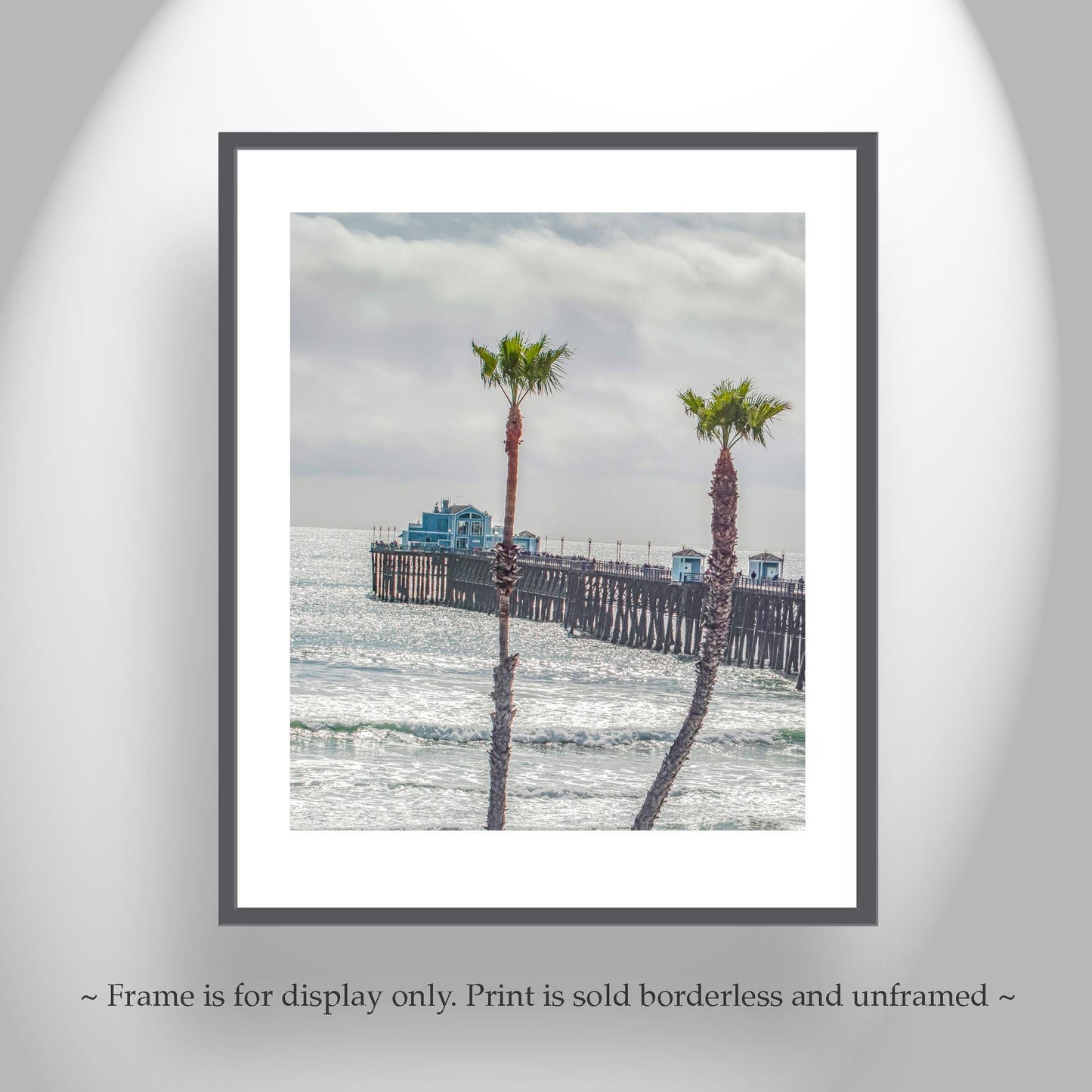 Oceanside Pier San Diego California Beach Photography Art Print with Palm Trees as Home Decor