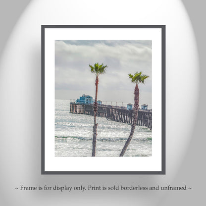 Oceanside Pier San Diego California Beach Photography Art Print with Palm Trees as Home Decor
