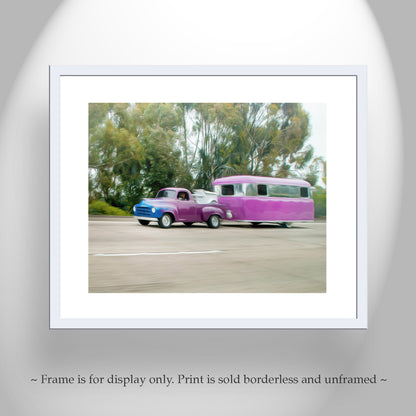Studebaker Truck Art Print with Vintage Airstream Trailer | Truck Lover Gift