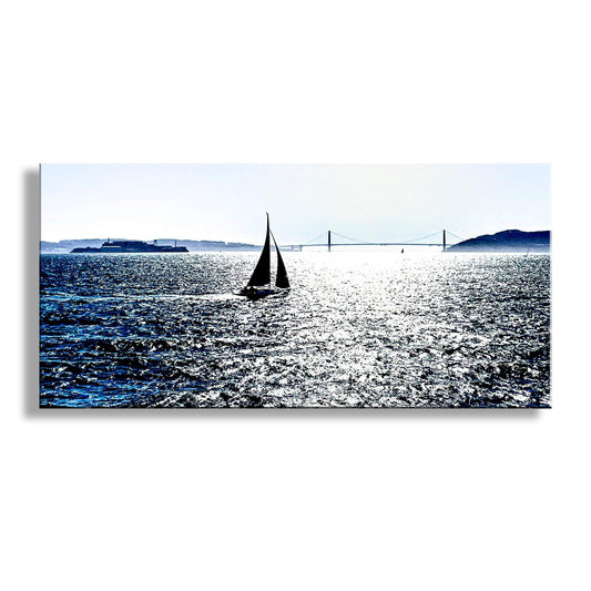 San Francisco Bay Sailing Panoramic Art on Framed Canvas