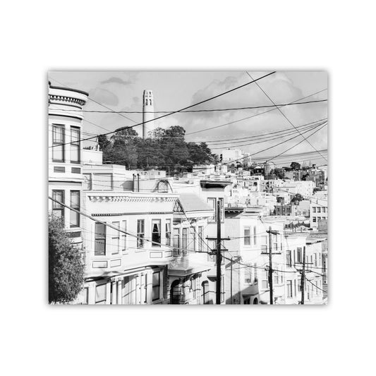 Coit Tower San Francisco Art Print in Black & White with Telegraph Hill
