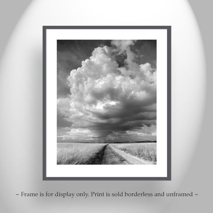 Black and White Western Prairie Landscape Print – Thunderstorm Art