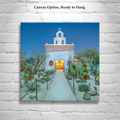 Tucson Arizona Mission at Night – Southwestern Desert Art Print