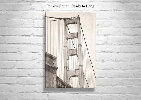 San Francisco California Golden Gate Bridge Black and White Photography in Vintage Sepia | Minimalist Wall Art
