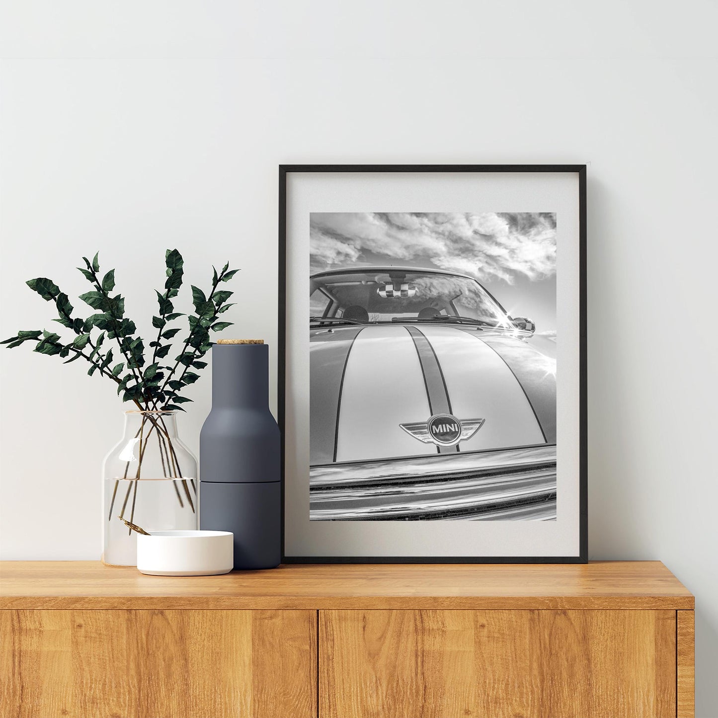 Mini Cooper Car Art Print in Black and White | British Car Art