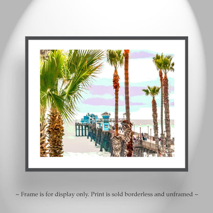 Oceanside Pier Art Print at San Diego California Coast | Beautiful Beach Palm Trees | California Living Gift Photo