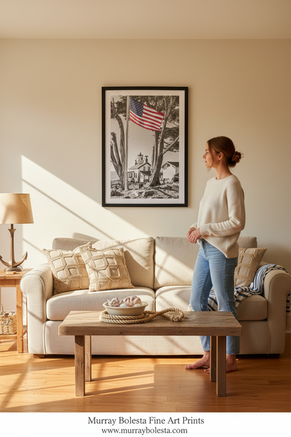 Crescent City California Lighthouse Print in Black and White