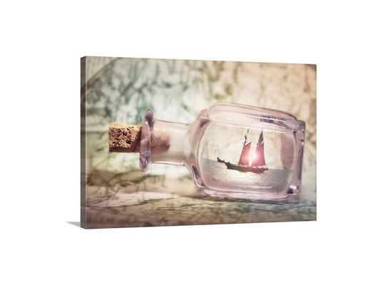 Sailing Ship in a Bottle Painterly Art – Romantic Nautical Wall Art