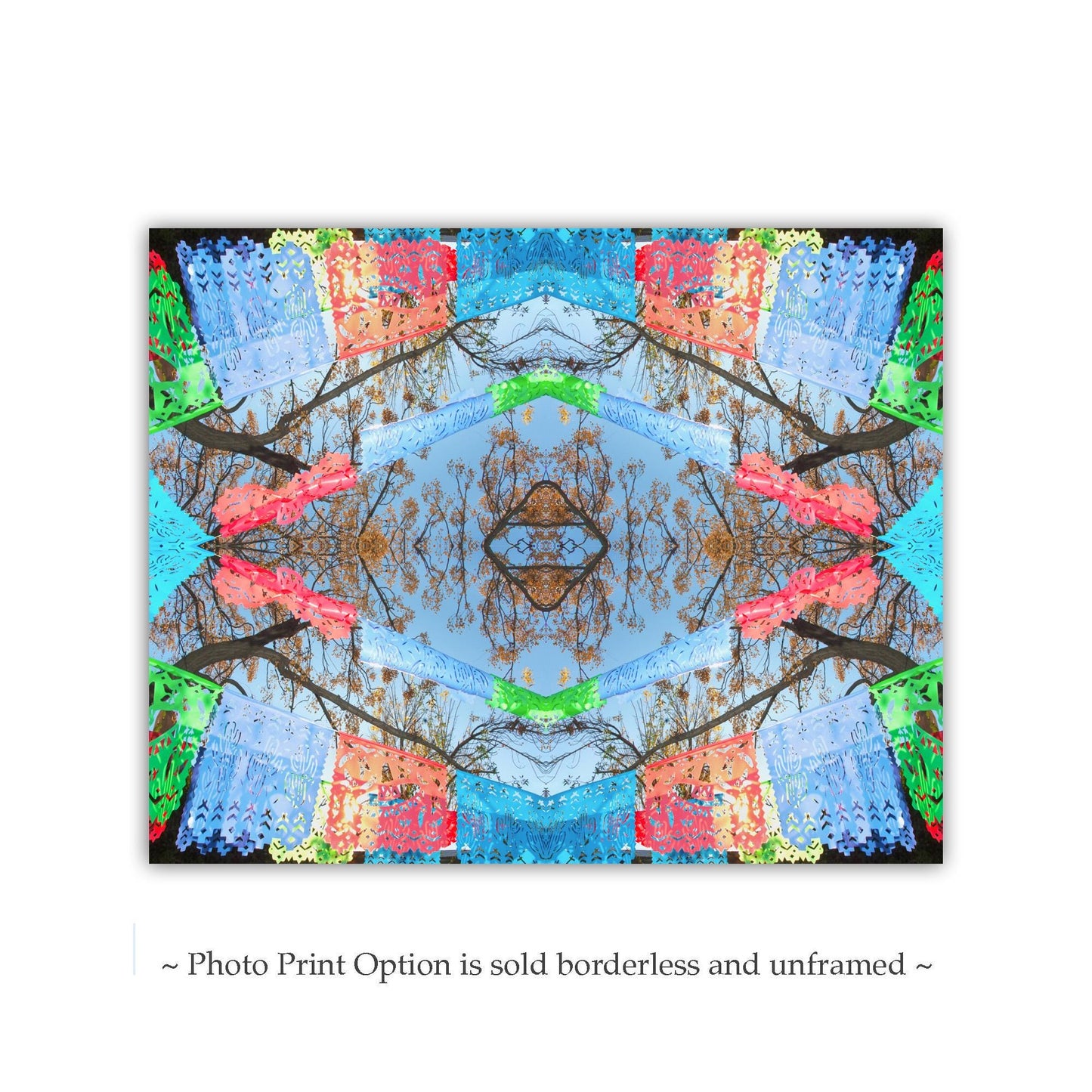 Mexican Folk Art Print with Papel Picado Banner Kaleidoscope