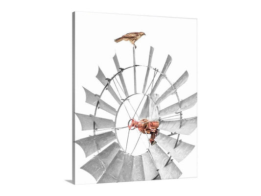 Hawk and Windmill Minimalist Art Print – Sonoita Arizona Ranch Scene