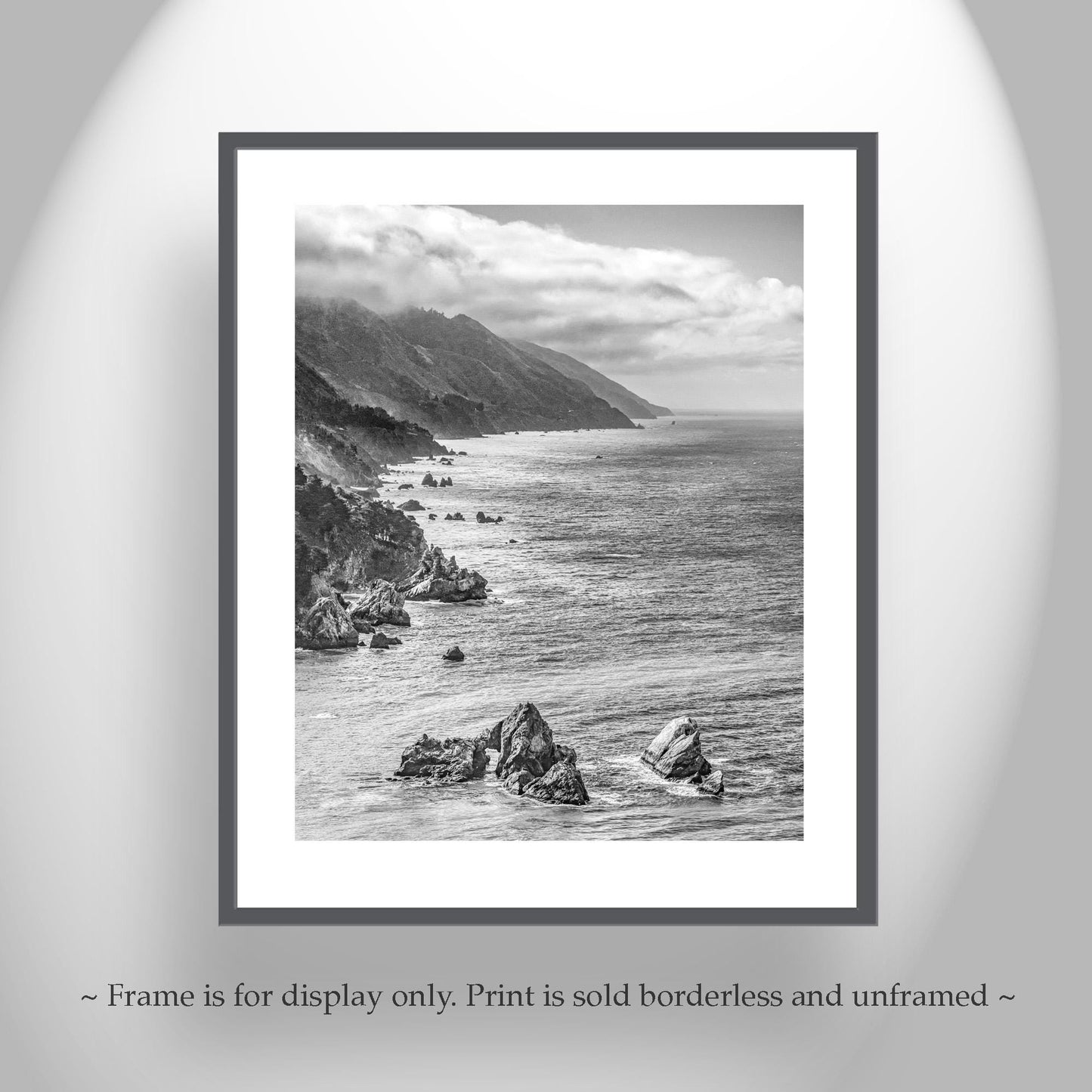 Pacific Coast Black and White Framed Art Print | Big Sur California