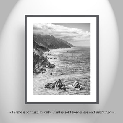 Pacific Coast Black and White Framed Art Print | Big Sur California