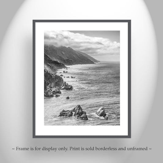 Pacific Coast Black and White Framed Art Print | Big Sur California