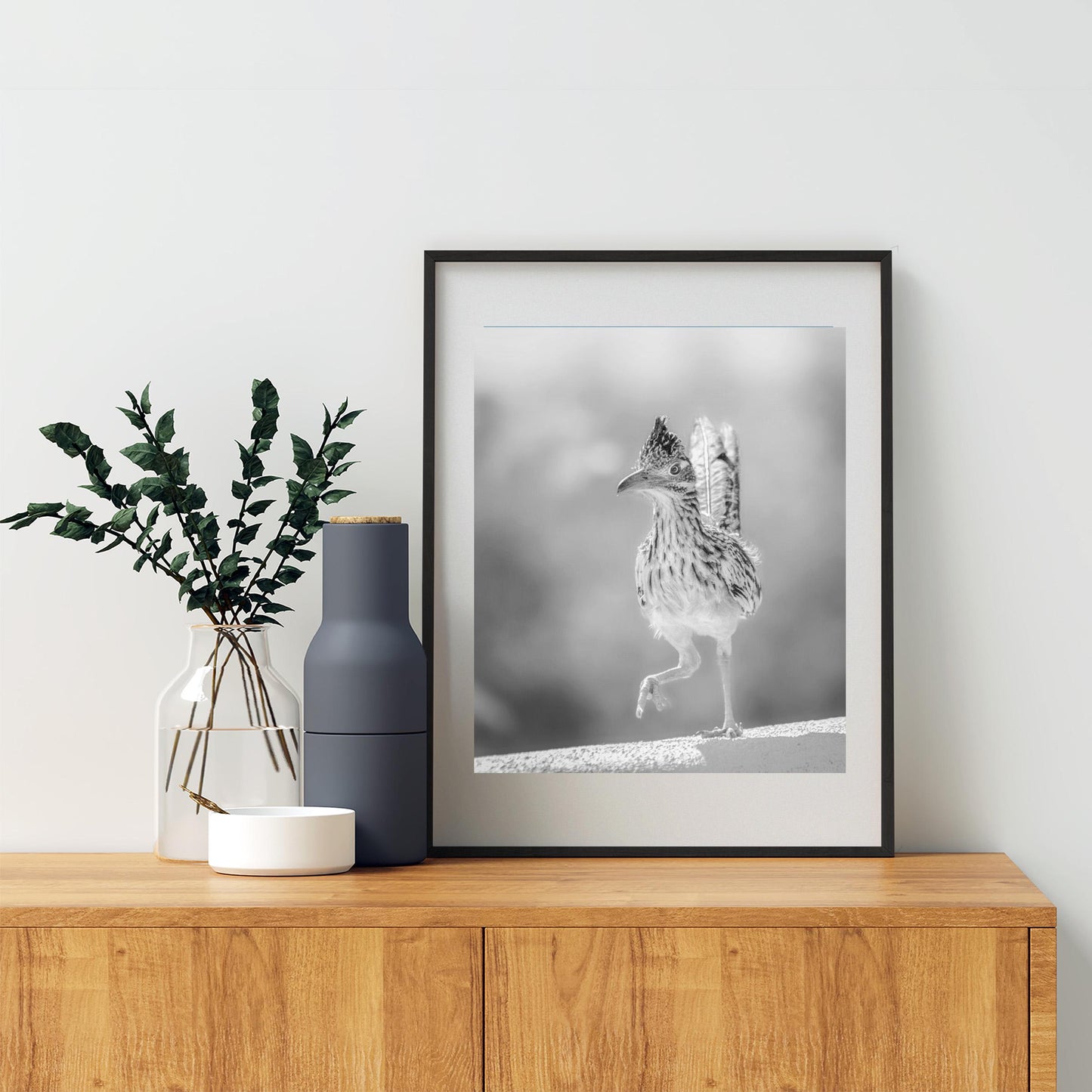 Desert Roadrunner Bird Art – Black and White Arizona Wildlife Print